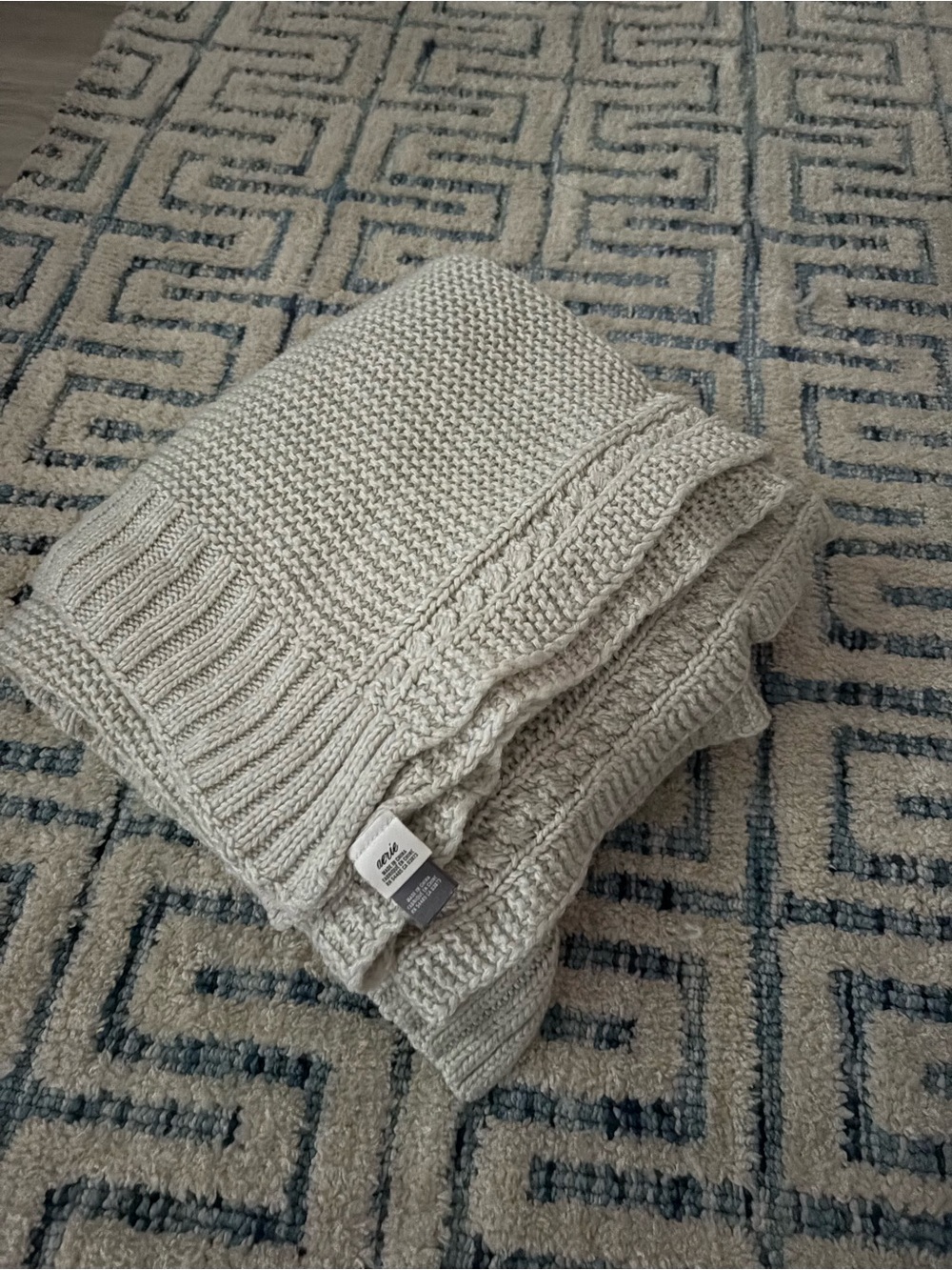 aerie Neutral Knit Cable Throw - Light Beige